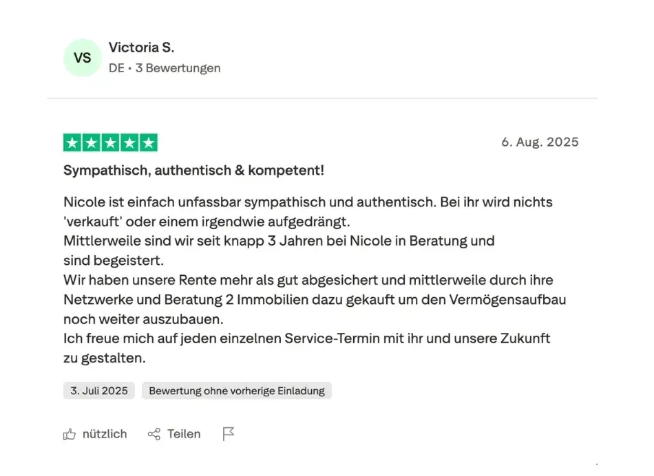Trustpilot-Bewertung: Total happy mit Nicole